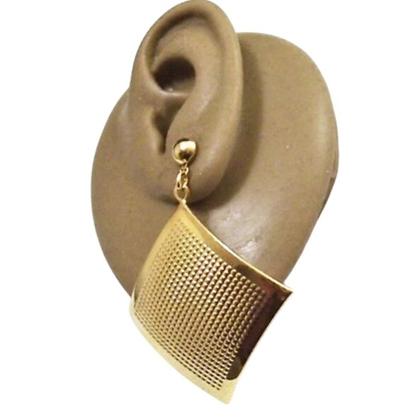 Diamond Discs Pierced Post Stud Earrings Gold Tone - Picture 4 of 5